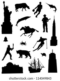 Collection of silhouettes of the North East United States of America