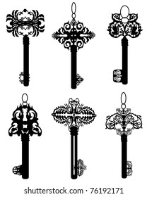 A collection of silhouettes of old keys