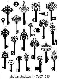 A collection of silhouettes of old keys