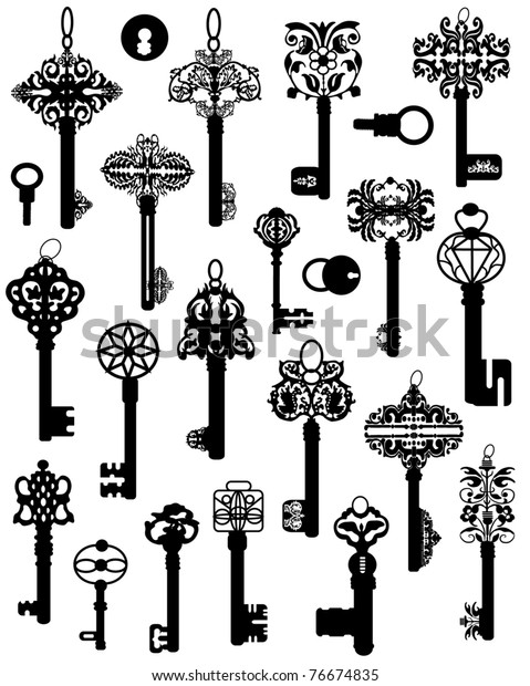 Collection Silhouettes Old Keys Stock Vector (Royalty Free) 76674835