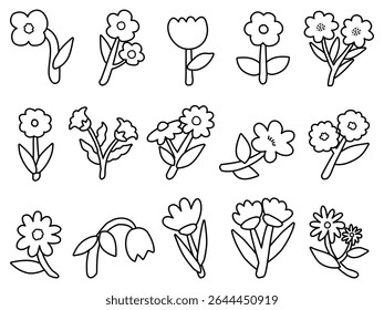 Coleção de silhuetas fora da linha Ícone de flor estilo de design plano, Conjunto de flores botânicas abstratas.