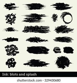 Collection of silhouettes of paint and ink stains.