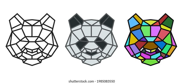 Collection silhouettes of panda head from lines in geometric polygonal style isolated on white background. Modern graphic design element for label, print or poster. Vector art illustration.
