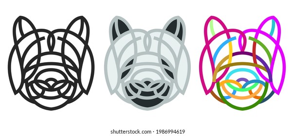 Collection silhouettes of panda head from lines in geometric style isolated on white background. Modern graphic design element for label or poster. Vector art illustration.