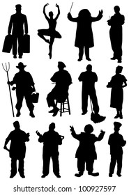 Collection of silhouettes of people of different professions