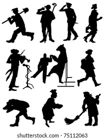 A collection of silhouettes of people from different professions