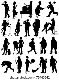 A collection of silhouettes of people from different professions