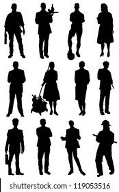 Collection of silhouettes of people of different specialty