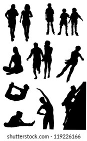 Collection of silhouettes of people of leaders active way of life