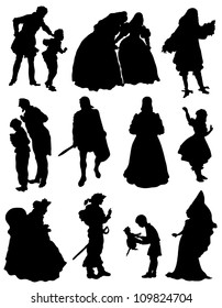 Collection of silhouettes of people of a medieval era