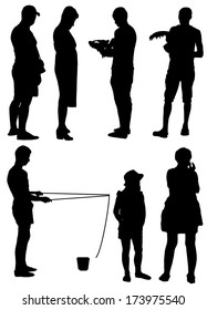 Collection of silhouettes of people on holiday