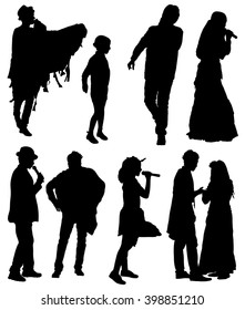 Collection of silhouettes of people on a white background.