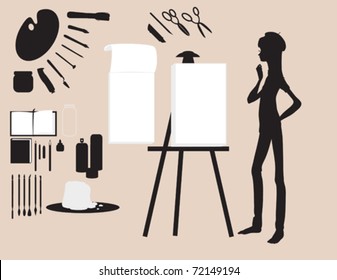 A collection of silhouettes pertaining to an artist.