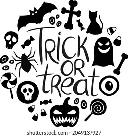 Collection of silhouettes with phrase Trick or treat