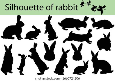 Collection of silhouettes of rabbits and its cubs