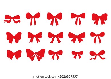 Collection of silhouettes of red ribbon bows