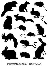 Collection of silhouettes of rodents