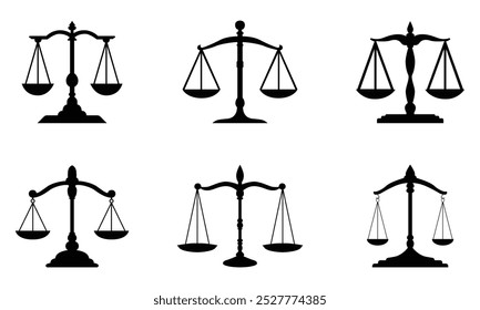 Coleção de silhuetas escalas justiça forma diferente