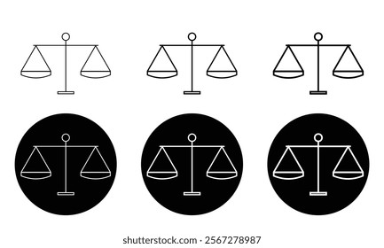 Collection of silhouettes scales justice different shape. Scales of justice flat icon set. Scale icon. scales collection. Vector illustration