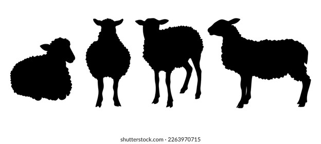 Collection of silhouettes of sheep on a white background