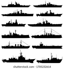 Collection silhouettes of ships. Vector illustration.