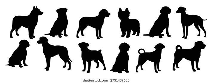 Una colección de siluetas mostrando un grupo de perros de