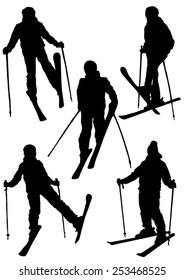 Collection of silhouettes of skiers