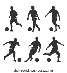 a collection of silhouettes of soccer players dribbling the ball