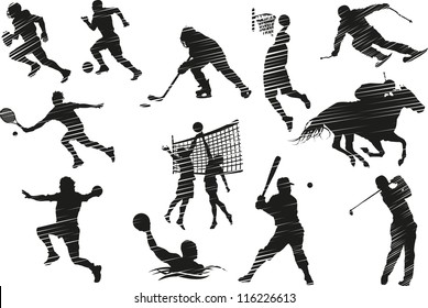 Collection of silhouettes of sports activities. Vector illustration.