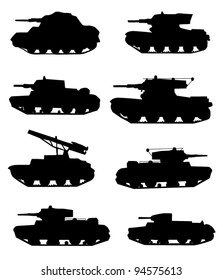 Collection of silhouettes of tanks