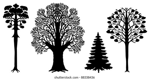 Collection of silhouettes of trees