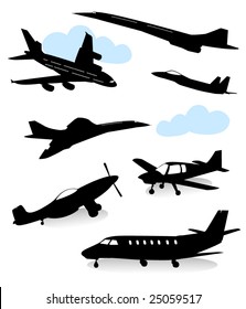 Collection of silhouettes of various planes