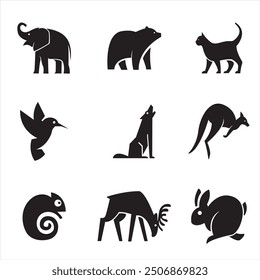 collection of silhouettes of various types of animals in minimalist style