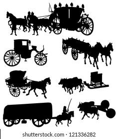 Collection of silhouettes of vintage carriages