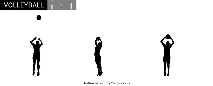 Collection of silhouettes of volleyball athletes with different poses, gestures and movements. vector illustration. isolated on white background.