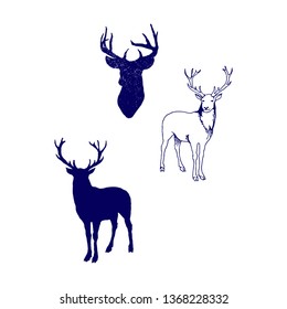 Collection of silhouettes of wild animals - the deer family