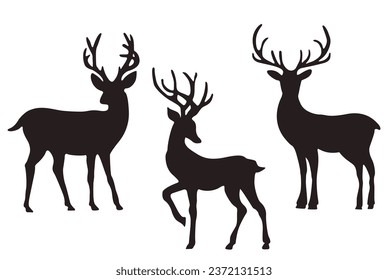 Collection of silhouettes of wild animals - the deer family