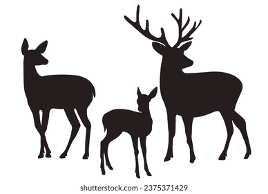 Collection of silhouettes of wild animals - the deer family