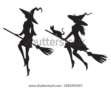 Collection of Silhouettes Witch with a Broom