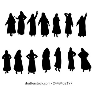 Collection of silhouettes of women in burqas