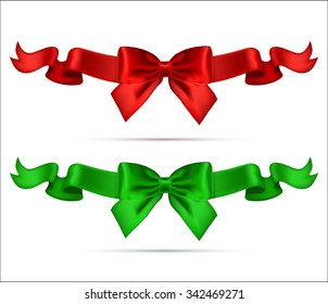 Collection of Silk Realistic Bows with Ribbons. Good for Greetings, Cards, Invitations, Banners, Posters