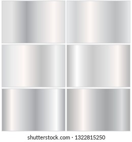 A collection of silver backgrounds with metallic gradient textures. Vector illustration with light effect.