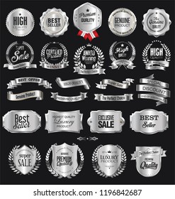 Collection of silver badges and labels retro design