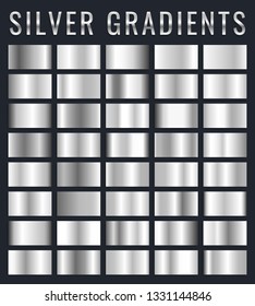 Collection of silver, chrome metallic gradient. Brilliant plates with silver effect. Vector illustration.