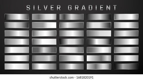 Collection of silver, chrome metallic gradient. Brilliant plates with silver effect. Vector illustration.