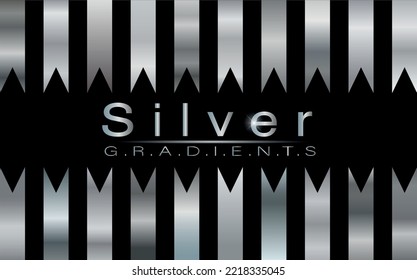 Collection of silver, chrome metallic gradient. Vector illustration.
