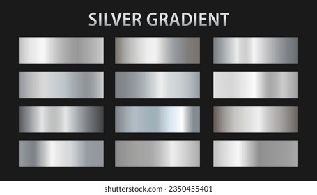 Colección de gradiente metálico de plata y cromo. Platos de efecto plateado brillante. Gran juego de Gradientes de Plata de Lujo. Ilustración del vector