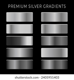 Collection of silver chrome metallic gradient brilliant plates with silver effect with black background