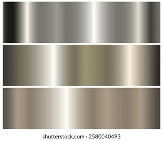 Collection of silver, chrome metallic gradient. Plates with shiny silver effect. Large set of luxury silver gradients. Vector illustration.