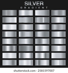 Collection of silver, chrome metallic gradient. Brilliant plates with silver effect. Vector illustration.
